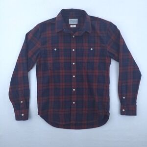 Lucky Brand Mens Shirt Small Red Navy Blue Plaid Flannel Button Down Long Sleeve